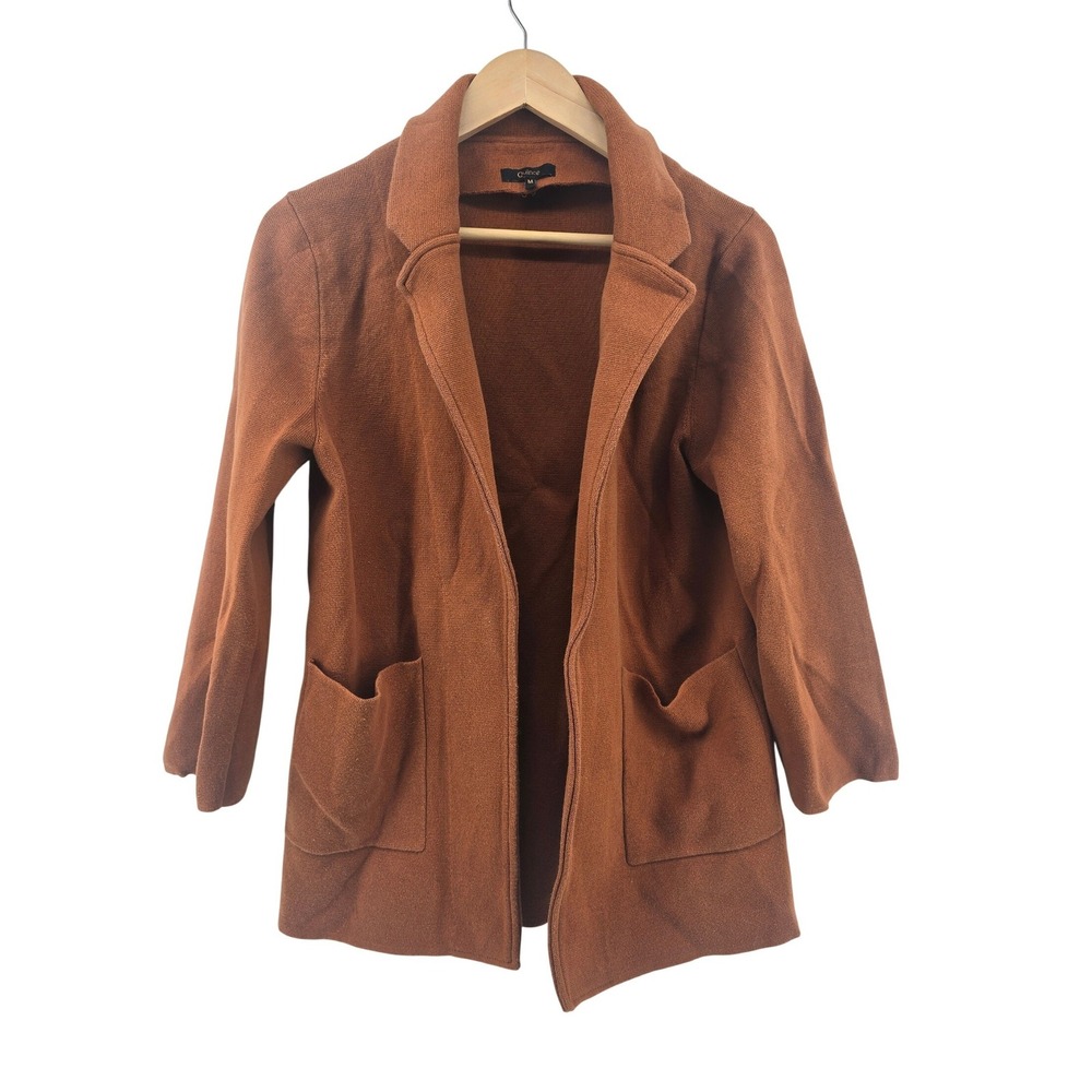 Quince Blazer Cardigan Womens Medium Rust Brown Knit Open Front Patch Pockets